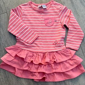 Pink Striped Kids Dress with Ruffles